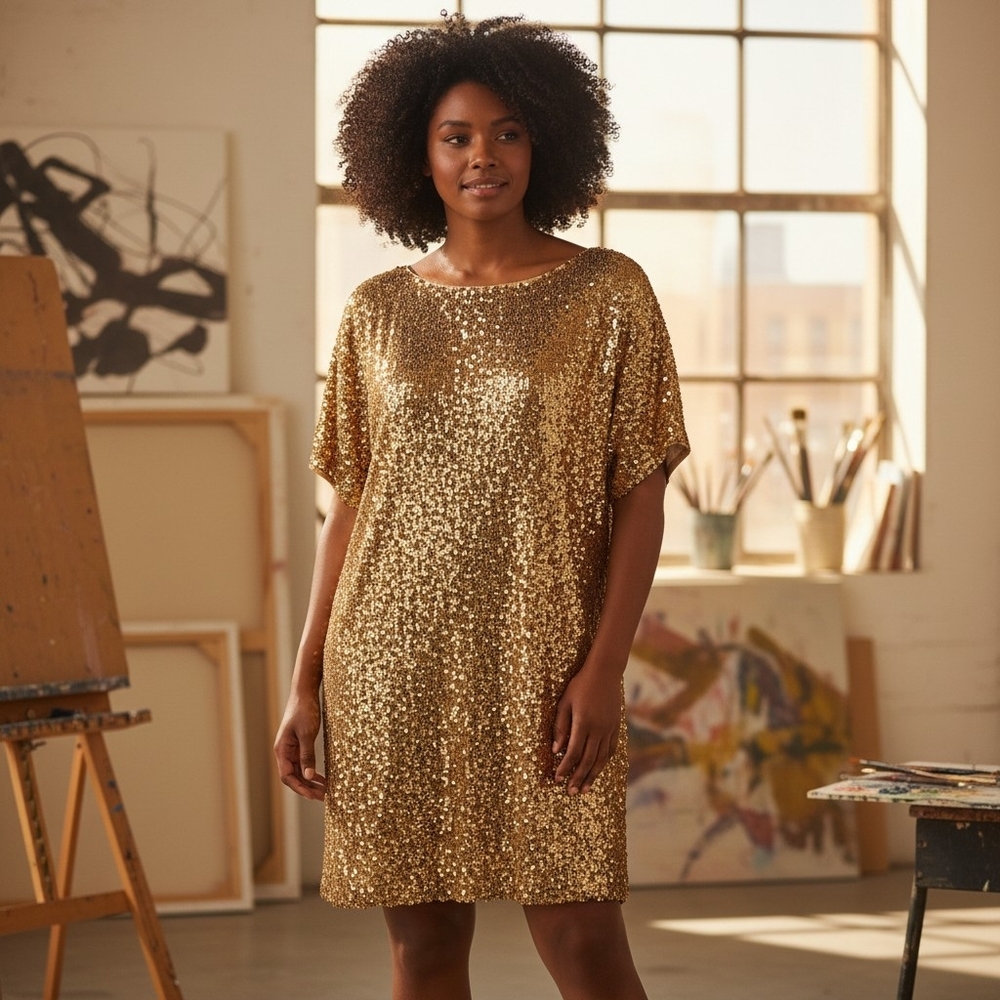 Vintage Gold Silk Dress Hand Embellished with Gold Beads and Sequins | Joseph Le
